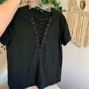 Black Deep V Lace Tee